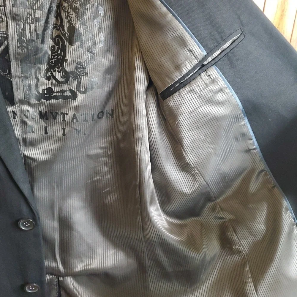 Guess Jeans XL Blazer Mens‎ Black Two Button Graphic Lining Sport Coat Jacket